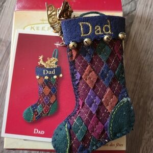 Hallmark Keepsake 2002 Dad Stocking Ornament Felt Argyle Christmas Sleigh